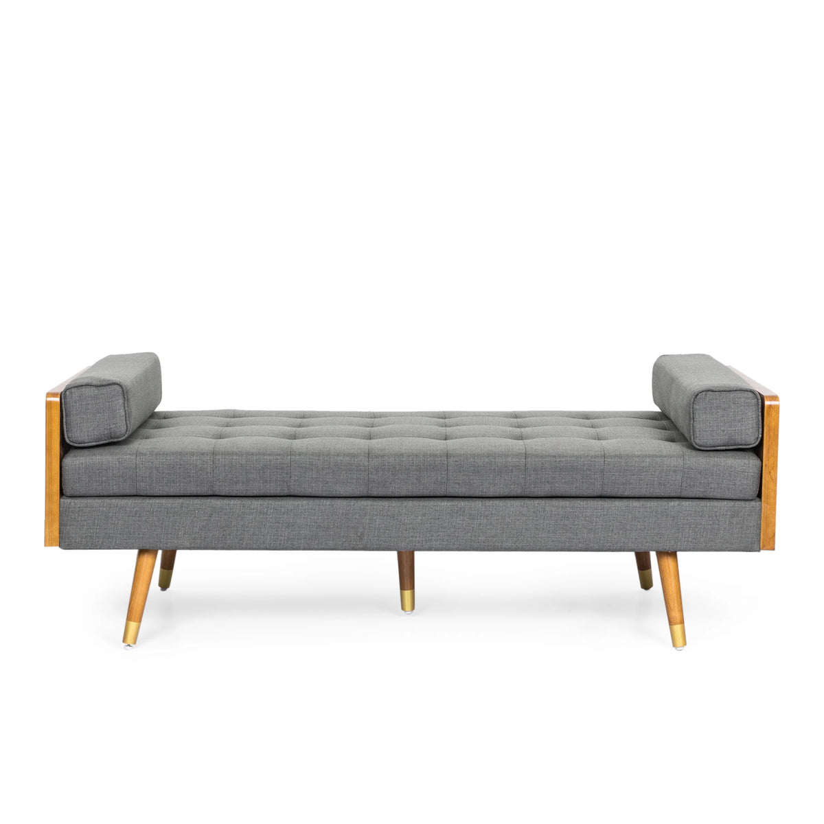Gray Tufted Double End Chaise Lounge with Bolster Pillows F2983