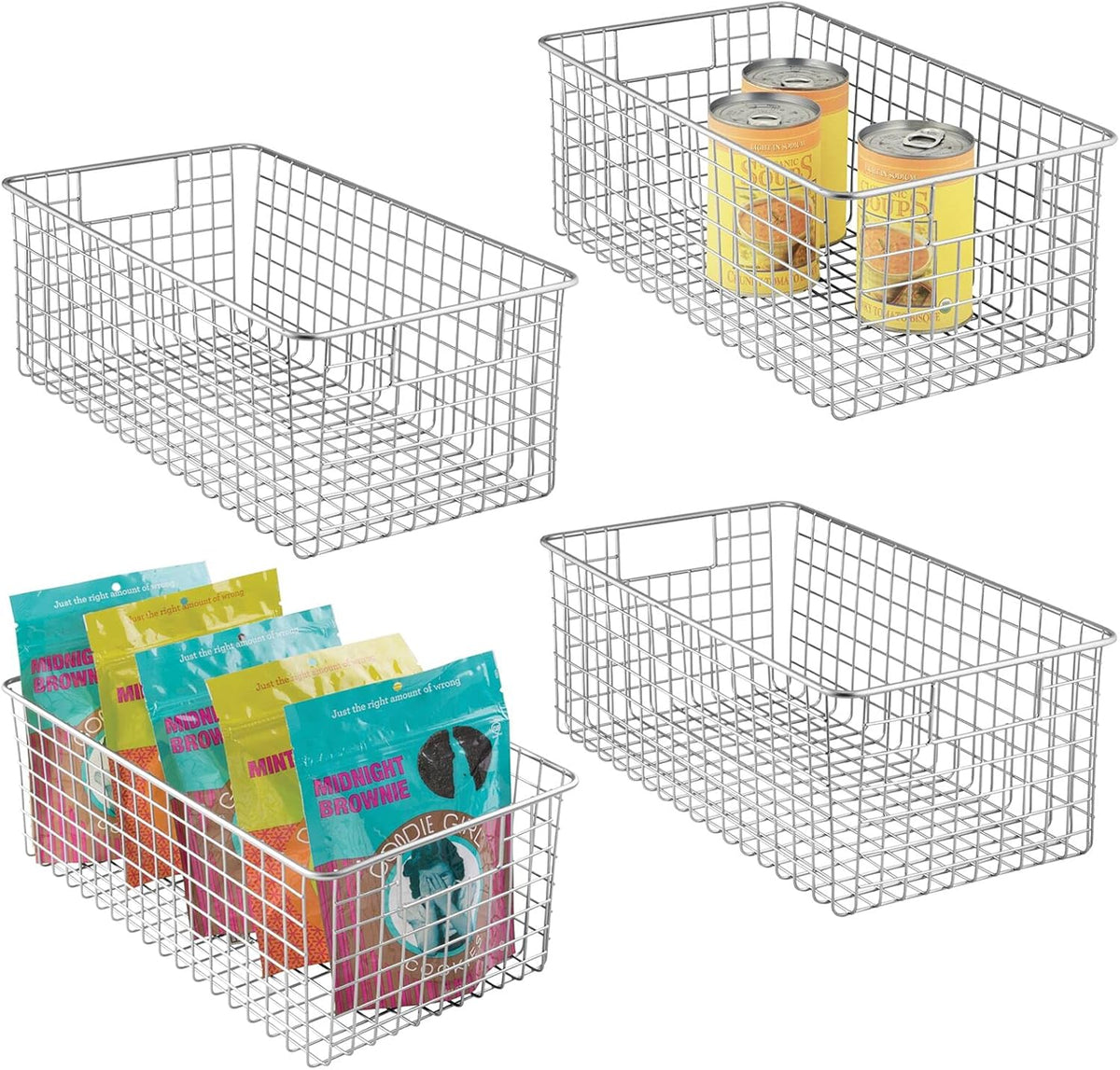 Satin Metal Wire Cabinet Organizer Bins 4 Pack O4593