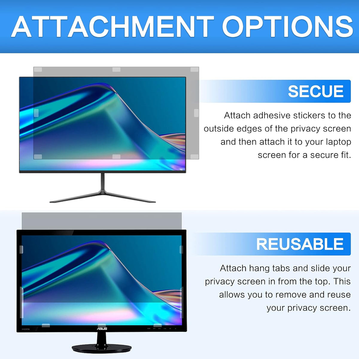 27 Privacy Screen Filter for 16:9 Widescreen Monitor, Pack of 2 P145