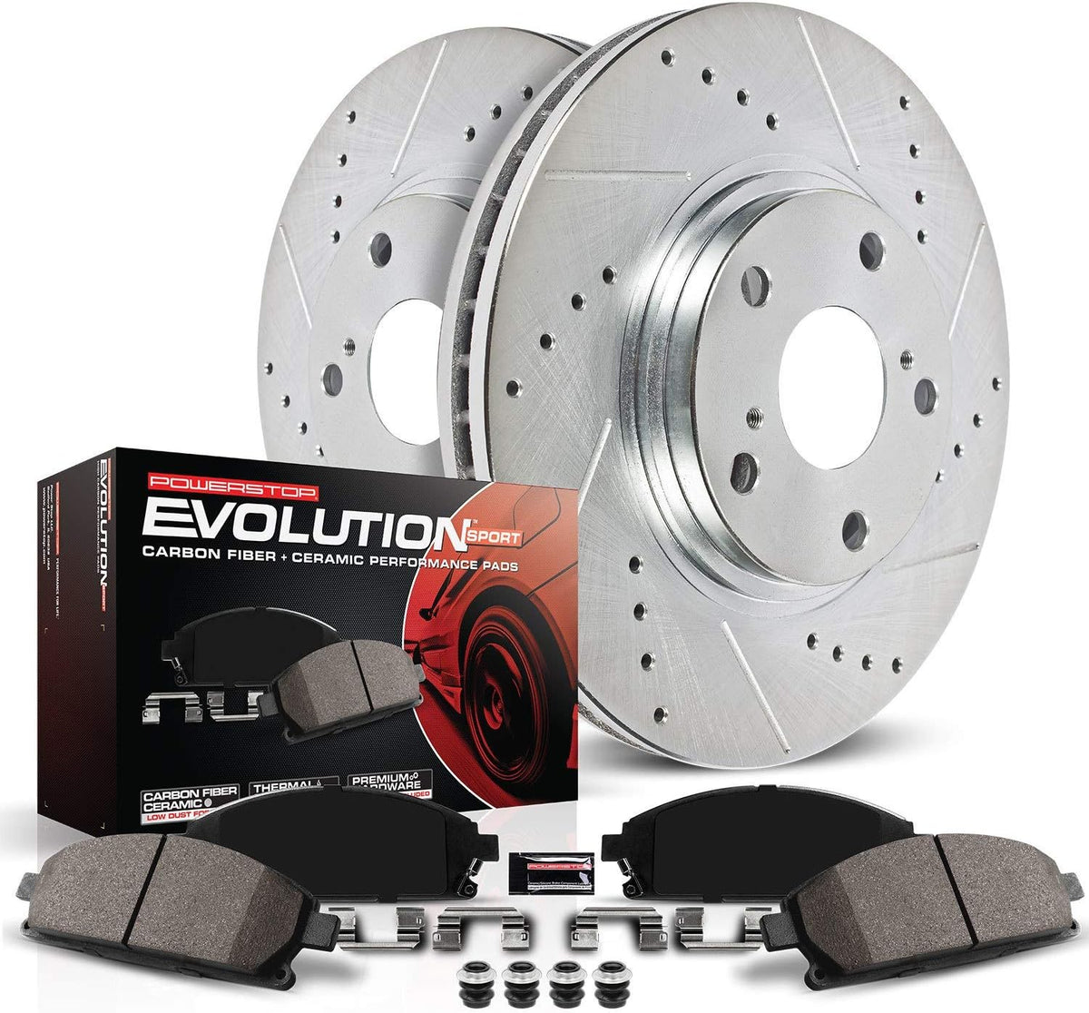Rear Z23 Carbon Fiber Brake Pads with Drilled & Slotted Brake Rotors Kit S3227