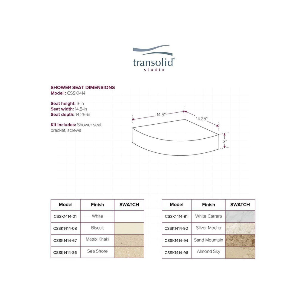 Solid Surface Wall-Mount Corner Shower Seat S45976