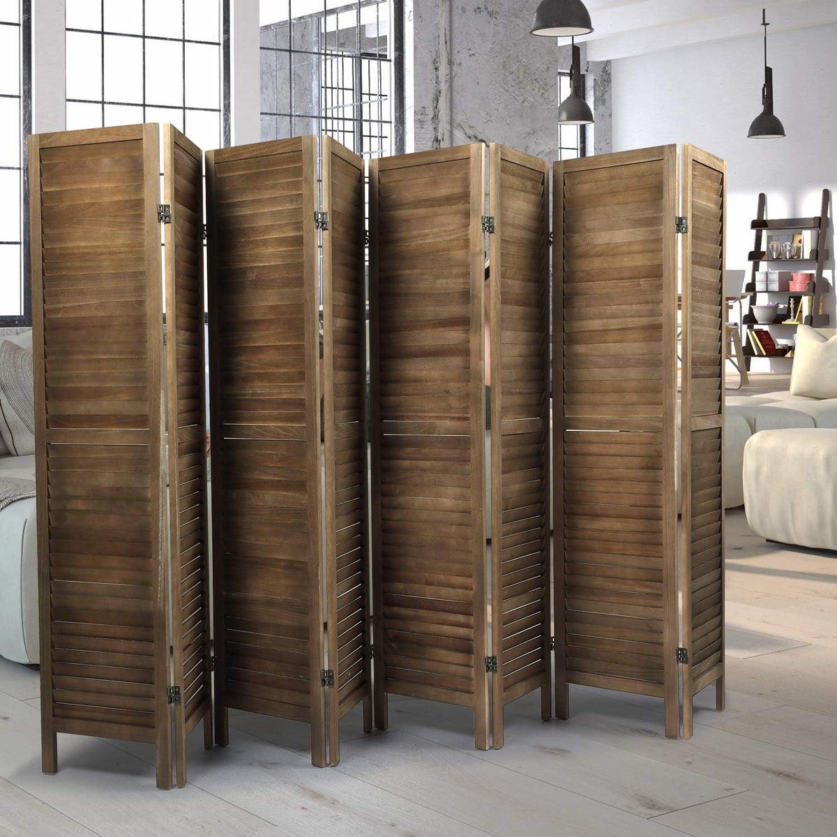8 Panel Sycamore Wood Freestanding Room Divider W8028