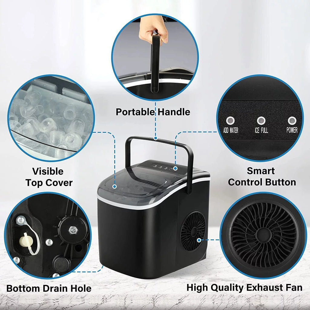 Portable Countertop Ice Maker Machine with Scoop and Basket, Black F6391