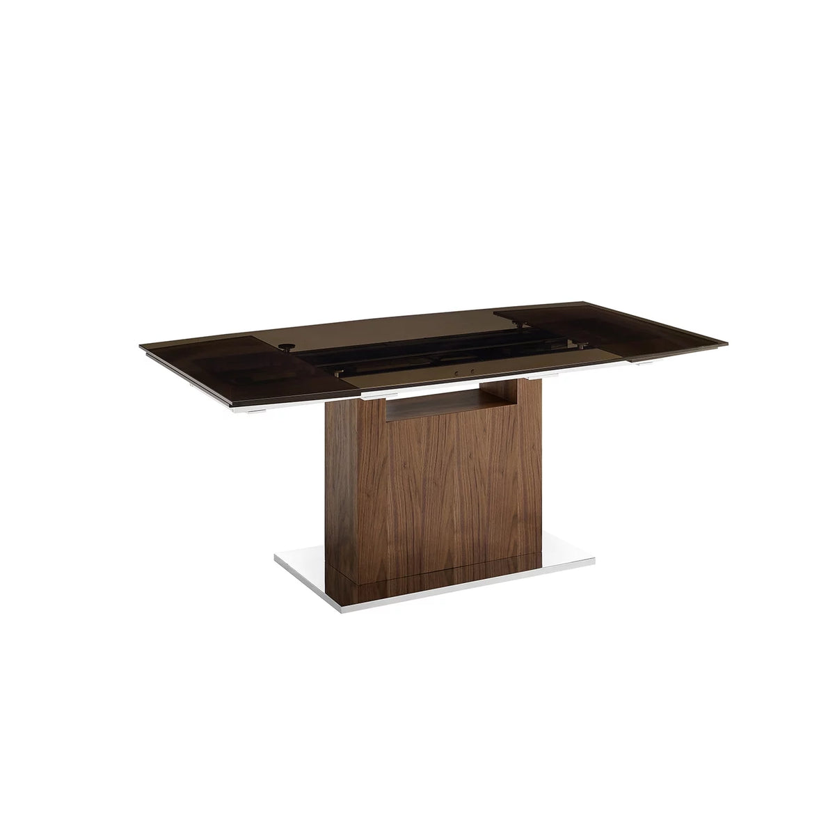 Smoked Glass Dining Table with Walnut Veneer Base J792782