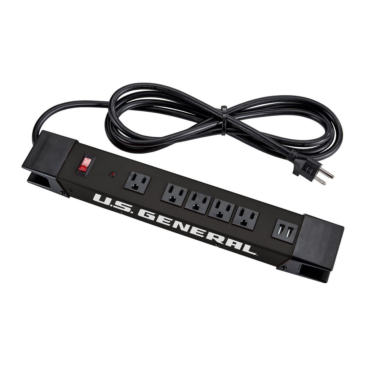5-Outlet Magnetic Power Strip with Metal Housing and 2 USB Ports W3269