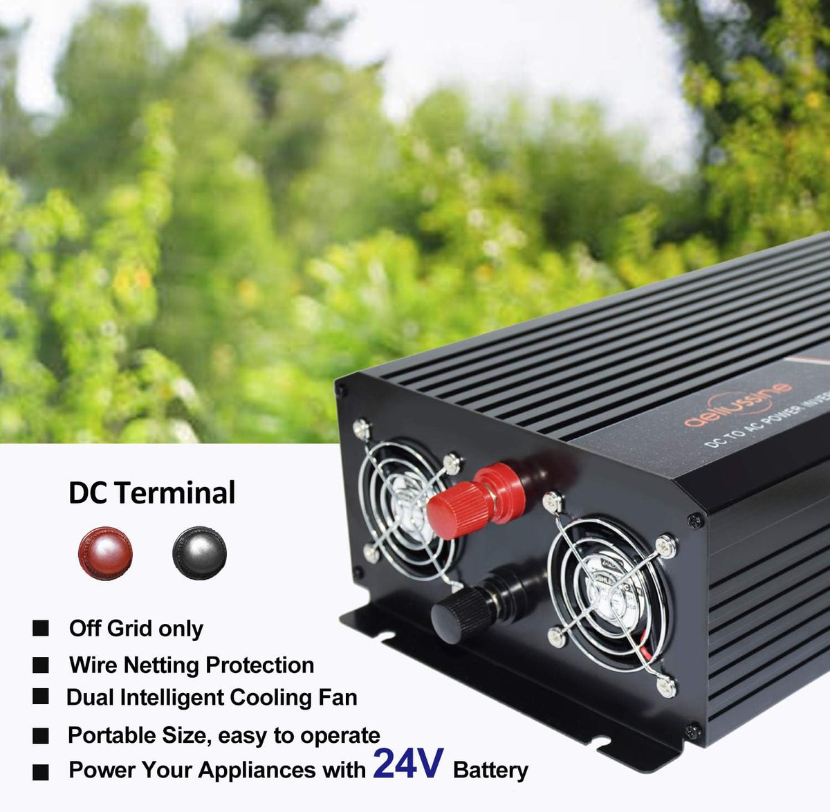 1500 Watt Pure Sine Wave Power Inverter 24V DC to AC 110V 120V with LCD Display and Remote Switch T635426
