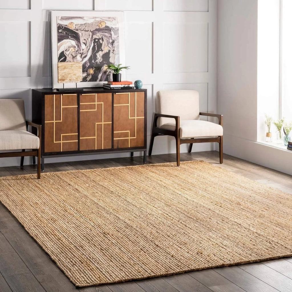 Natural Color Hand-Braided Geometric Jute Area Rug V823