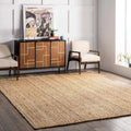 Natural Color Hand-Braided Geometric Jute Area Rug V823