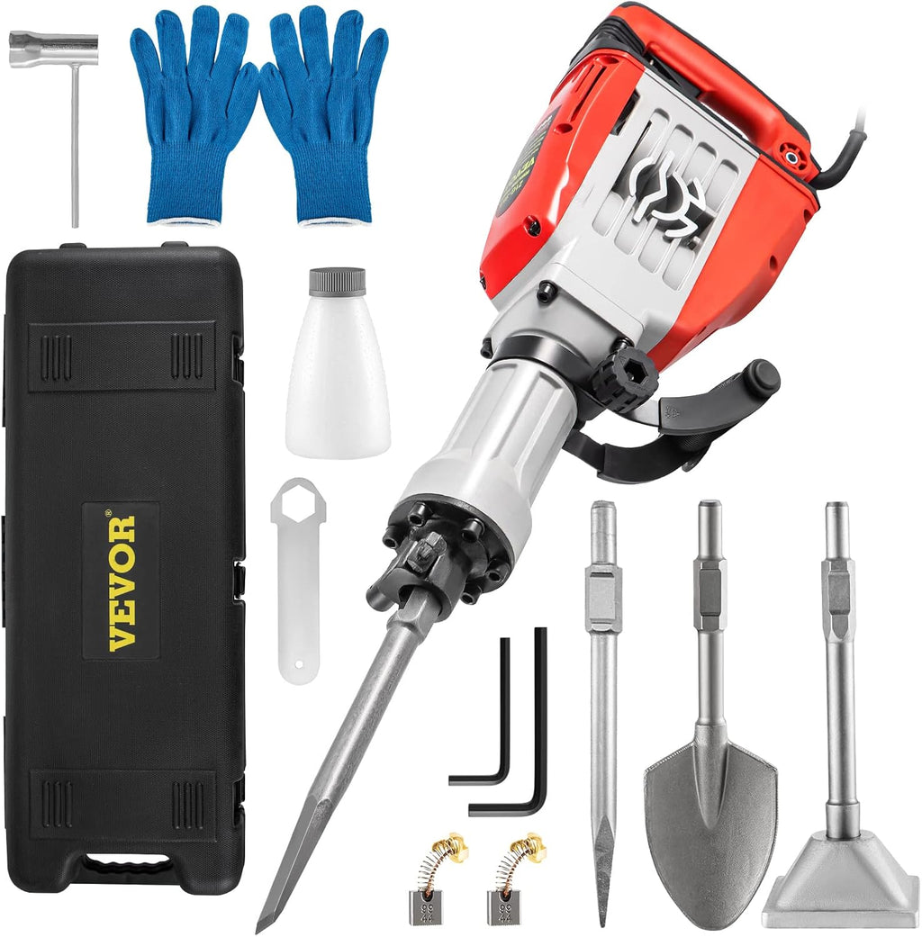 3800W 1800BPM 1-1/8 Hex Heavy Duty Concrete Breaker Electric Jackhammer with 4 Chisels and Case X53907