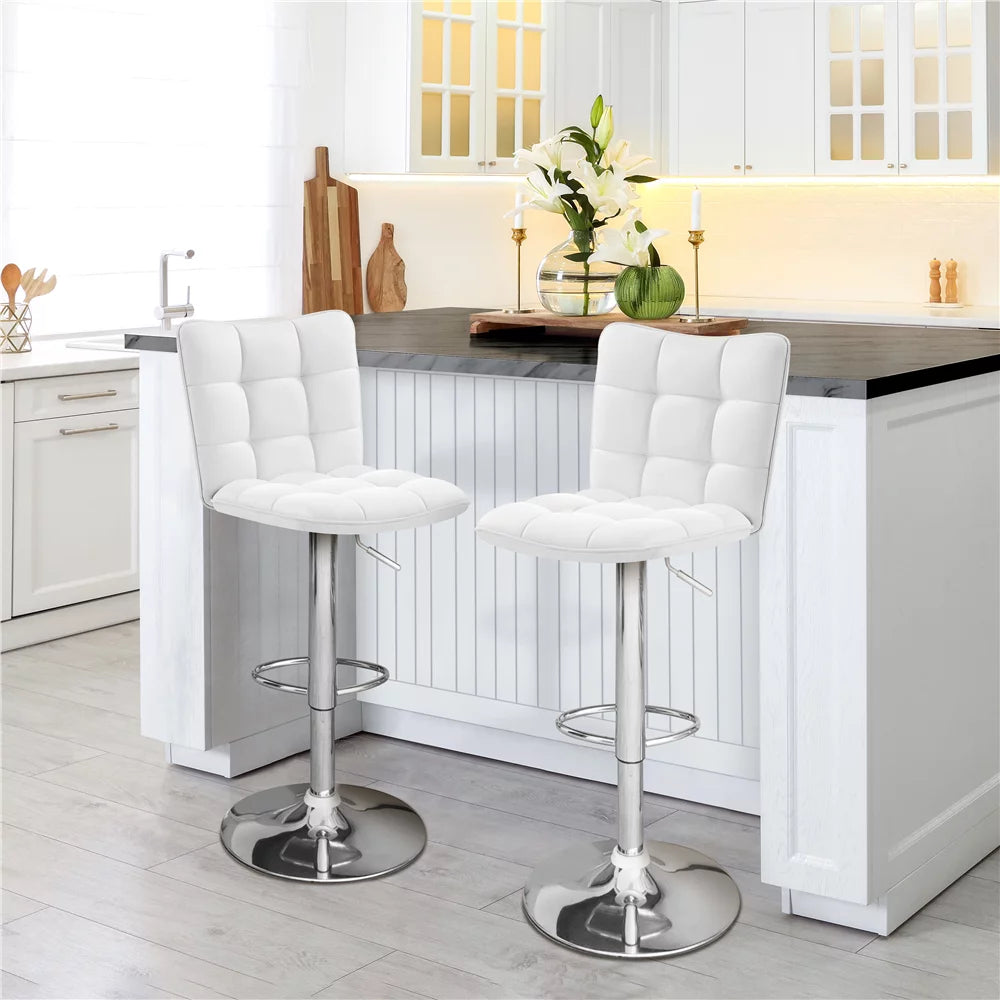 White Adjustable Faux Leather Swivel Bar Stool with Backrest N884465
