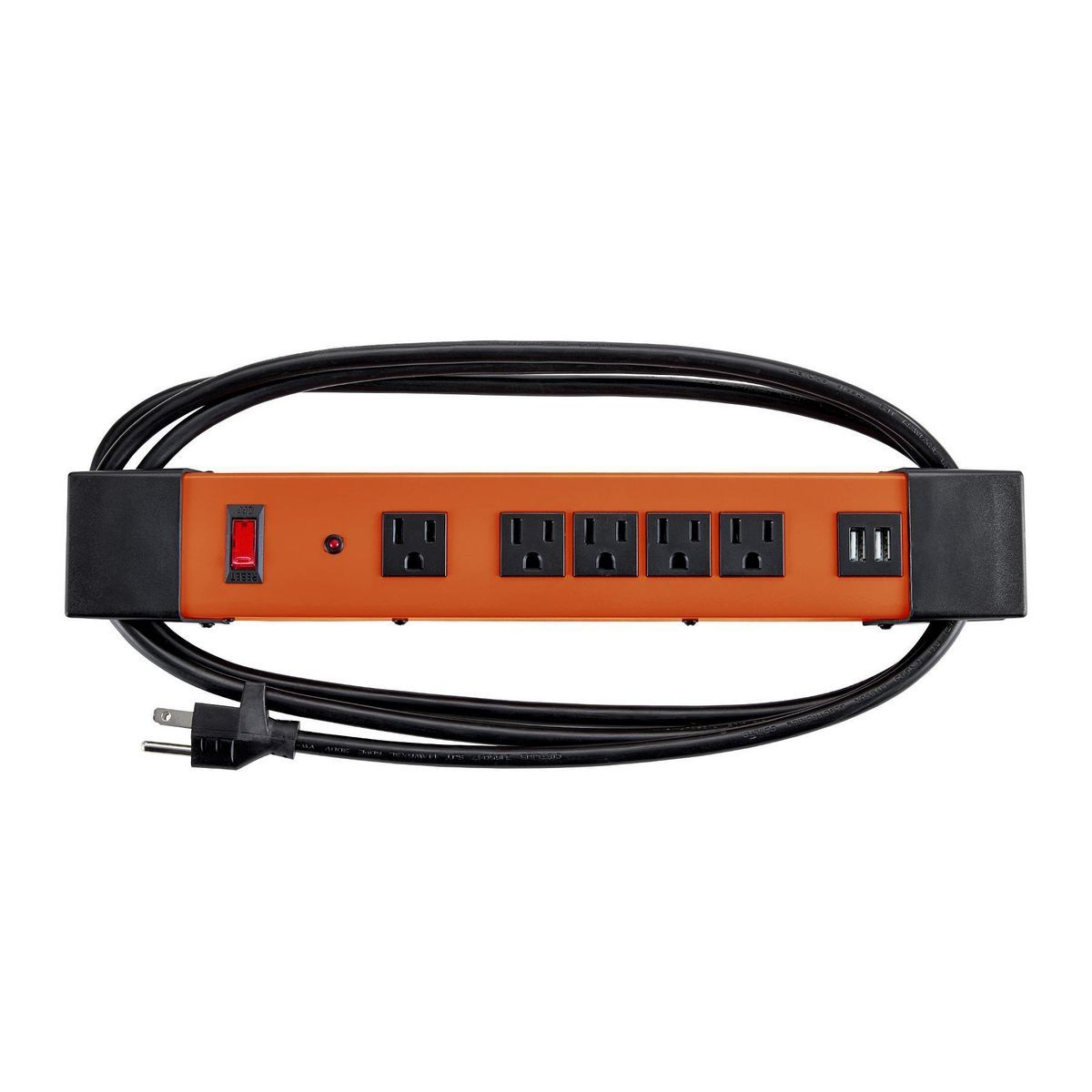 5-Outlet Magnetic Power Strip with Metal Housing and 2 USB Ports W3269