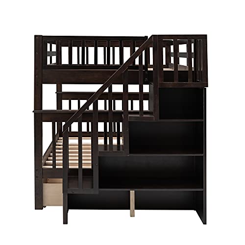 White Twin Over Twin Solid Wood Bunk Bed with Trundle I980