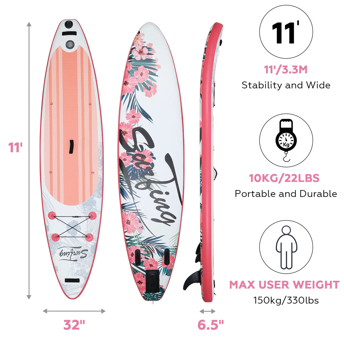 11 Ft Inflatable Stand Up Paddle Board with Kayak Seat Z376