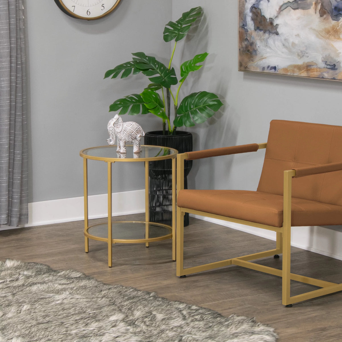 20" Round Metal and Glass End Table W3407