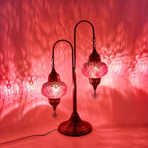 Clear Glass Cracked 2-Globe Turkish Bedside Lamp A630429