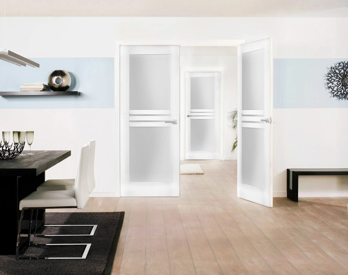 Solid French Double Doors 84 x 84 inches Opaque Glass 4 Lites Wood Solid Panel Frame M952429