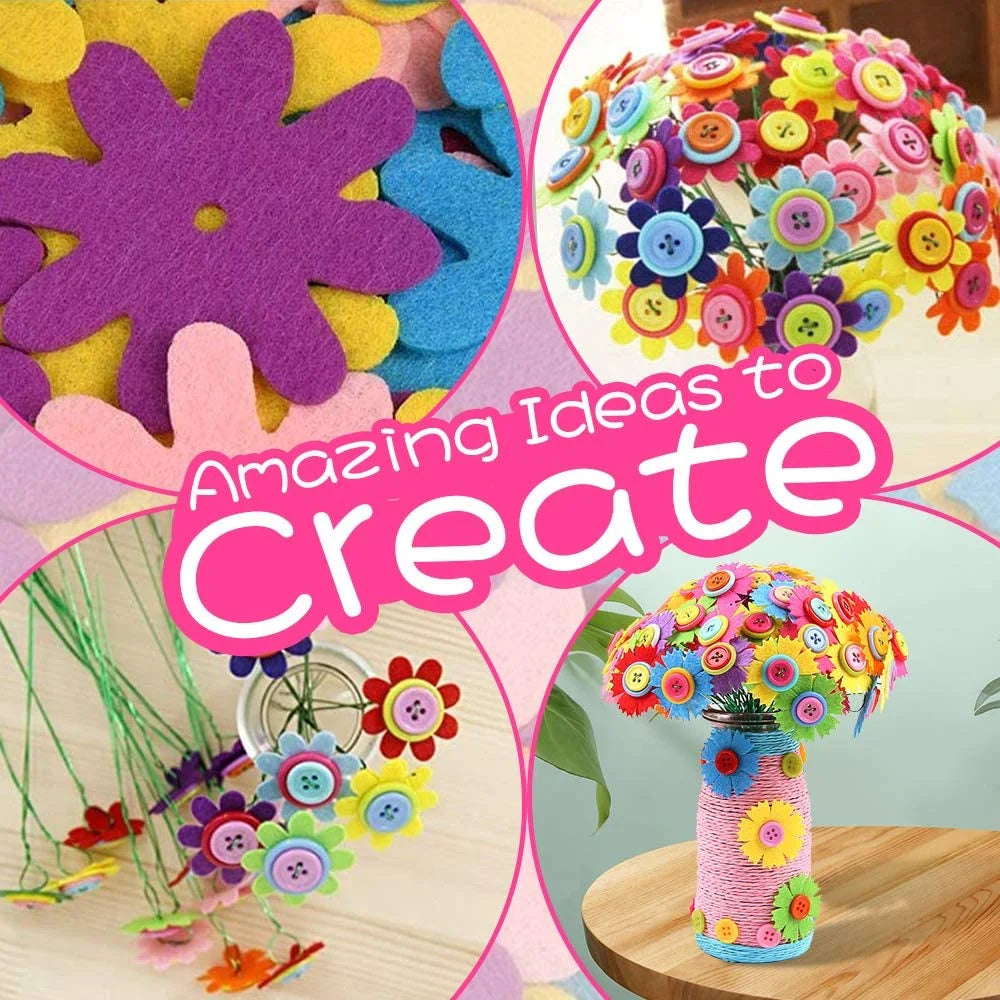 Flower Craft Kit for Kids with Button & Felt Flowers, Vase Art Toy J75628