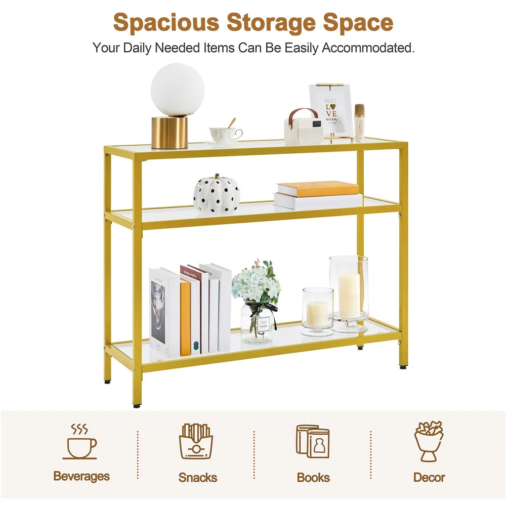Modern Tempered Glass Console Table with Metal Frame Z94851