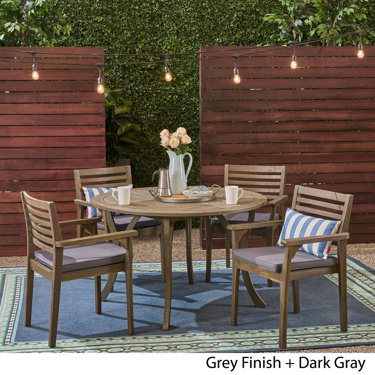 Gray 47 inch Round Acacia Dining Set S33094