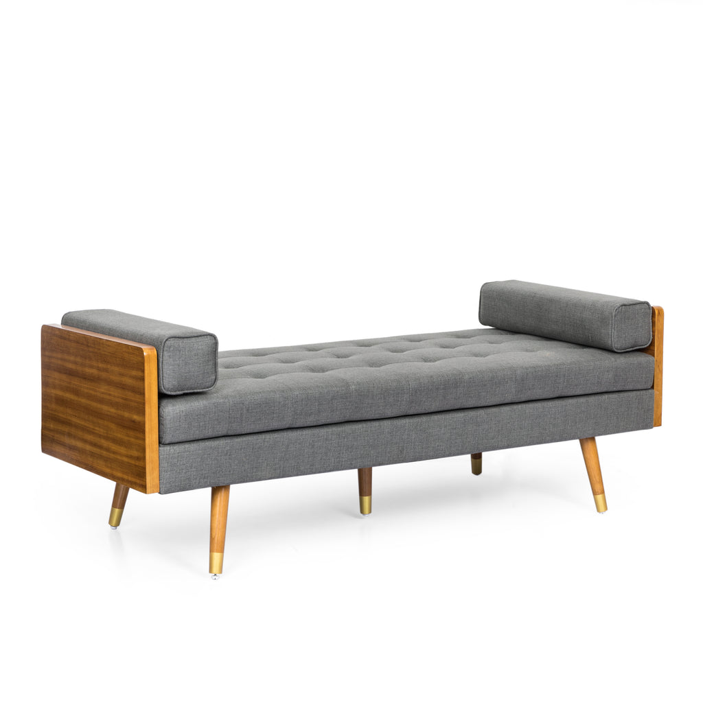 Gray Tufted Double End Chaise Lounge with Bolster Pillows F2983