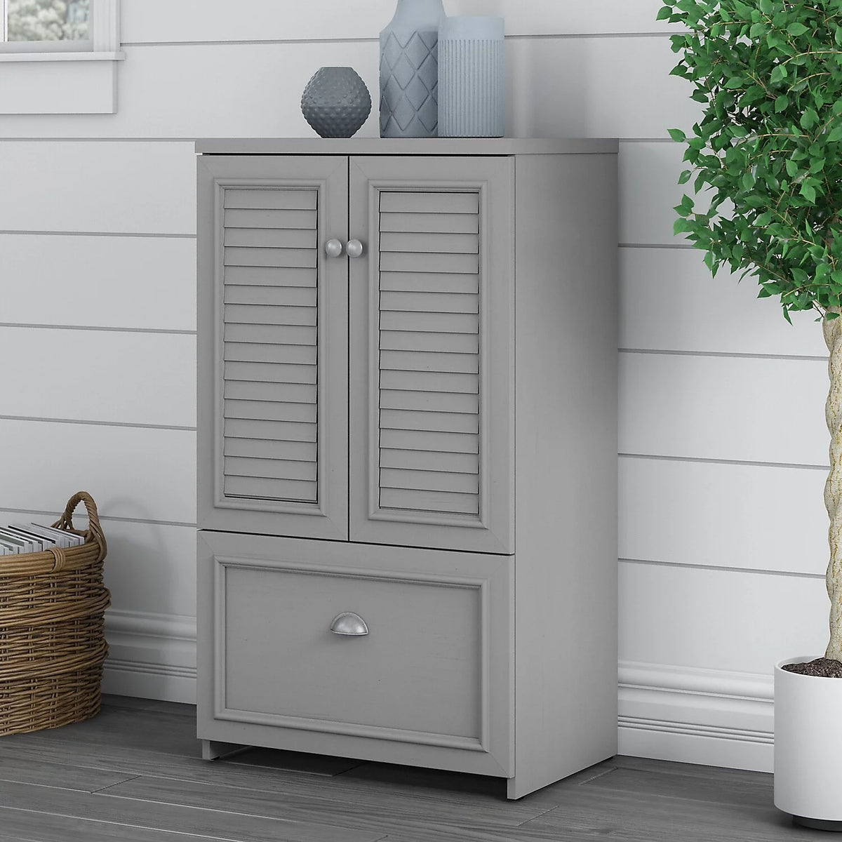 Farmhouse Style 2 Door Storage Cabinet with 2 Adjustable Shelves and File Drawer G789