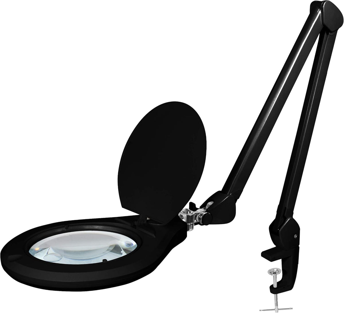 Magnifying Lamp with Clamp, 6 inches Glass Lens, 5 Diopter with 12 Diopter, 6000-7000K, Black T127230