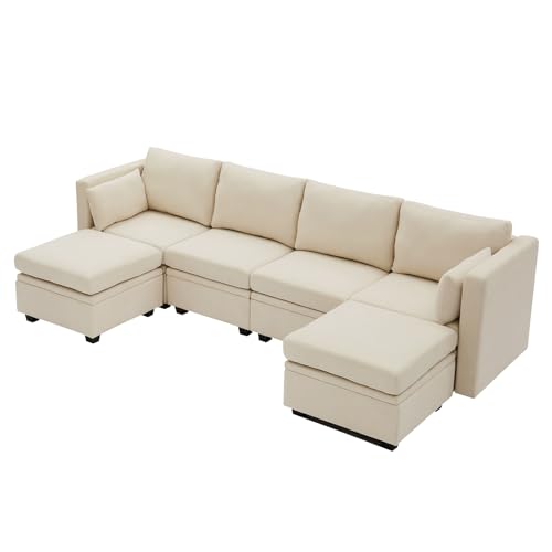 Beige 6 Seater U Shaped Modular Sectional Sofa with Storage E824763