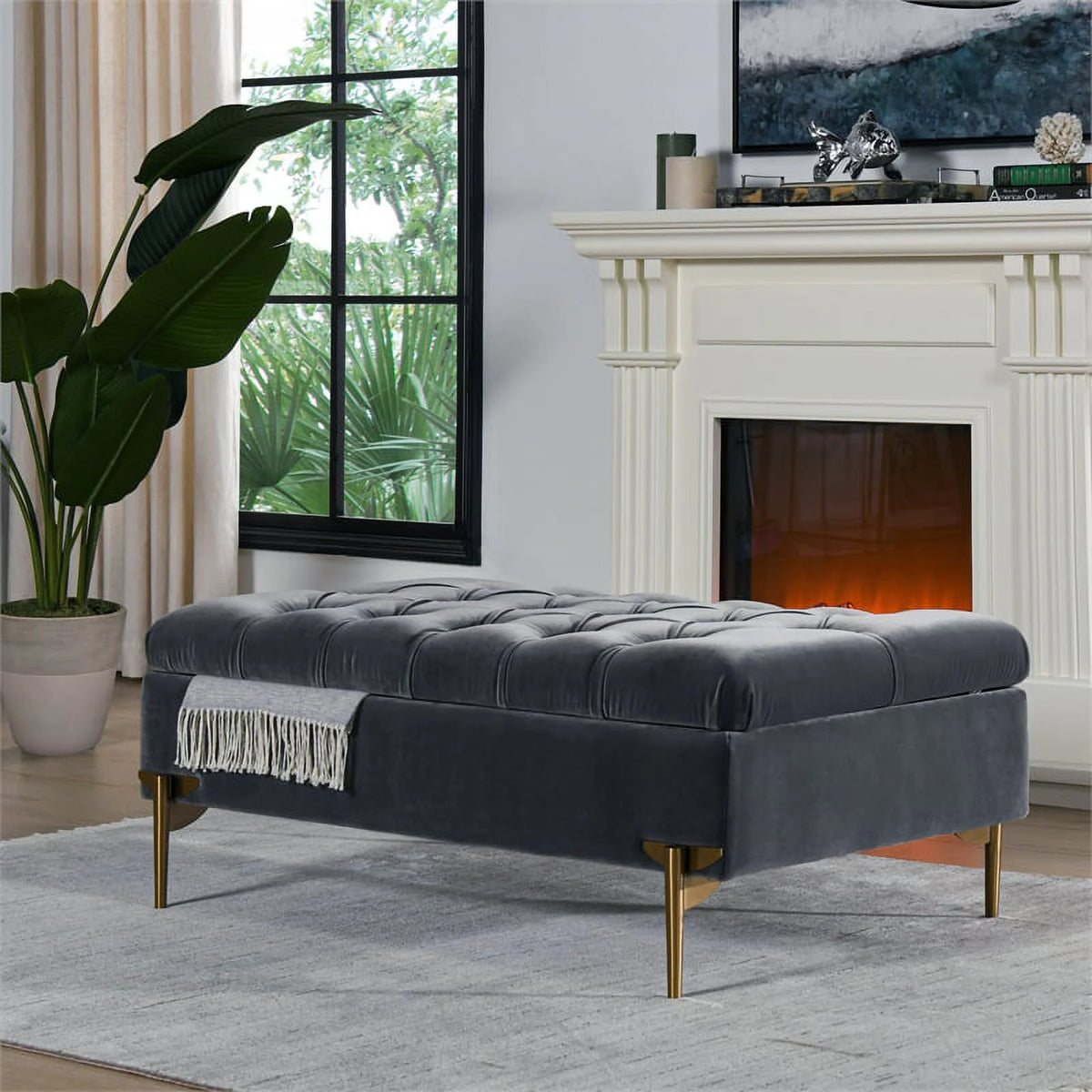 Upholstered Storage Bench Ottoman Steel Gray M724687