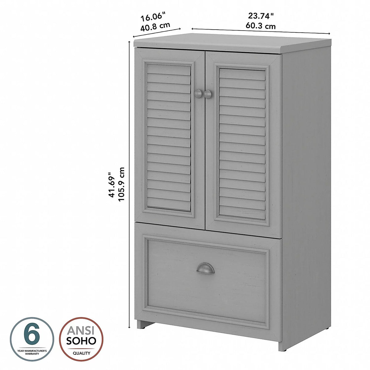Farmhouse Style 2 Door Storage Cabinet with 2 Adjustable Shelves and File Drawer G789