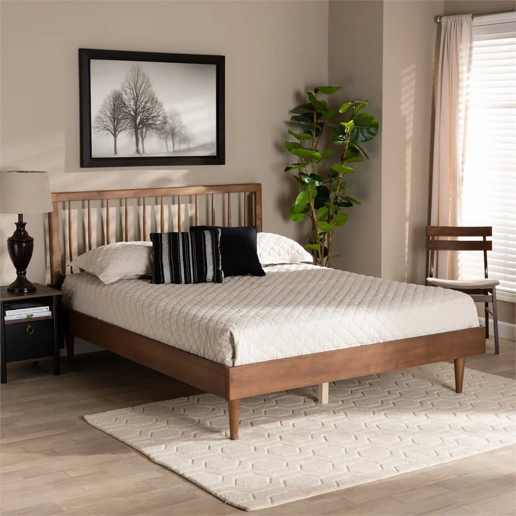 Ash Walnut Finished Wood King Size Platform Bed O76875