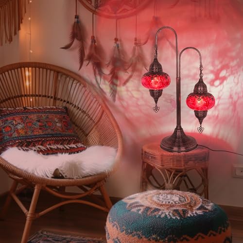 Clear Glass Cracked 2-Globe Turkish Bedside Lamp A630429