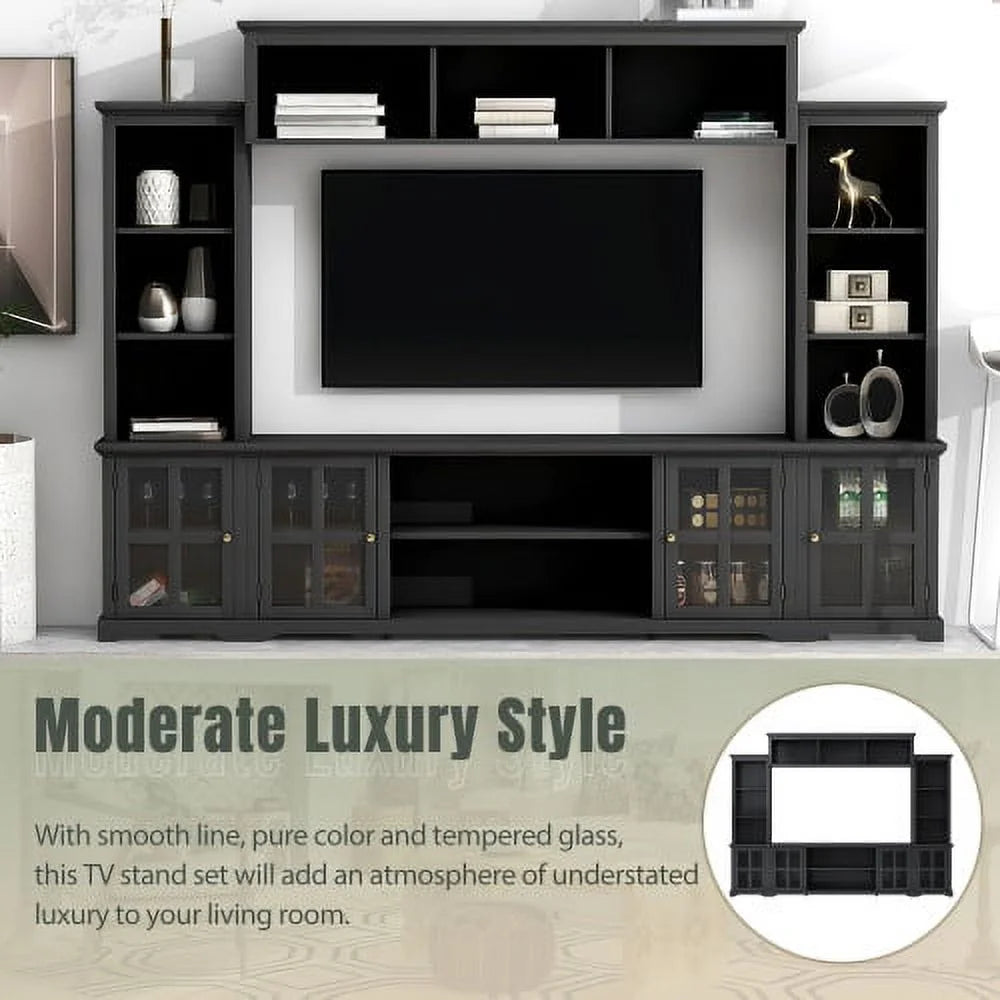 Black Modern TV Stand with Tempered Glass Door L822991