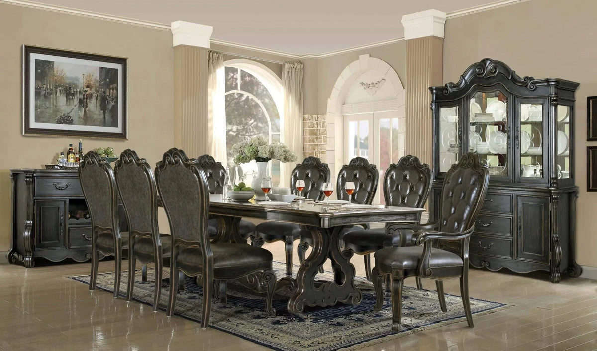 Walnut Carved Wood Double Pedestal Dining Table T90549