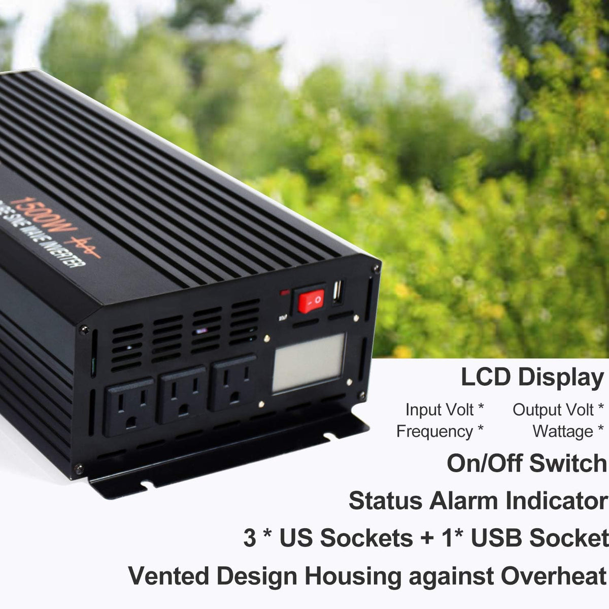 1500 Watt Pure Sine Wave Power Inverter 24V DC to AC 110V 120V with LCD Display and Remote Switch T635426
