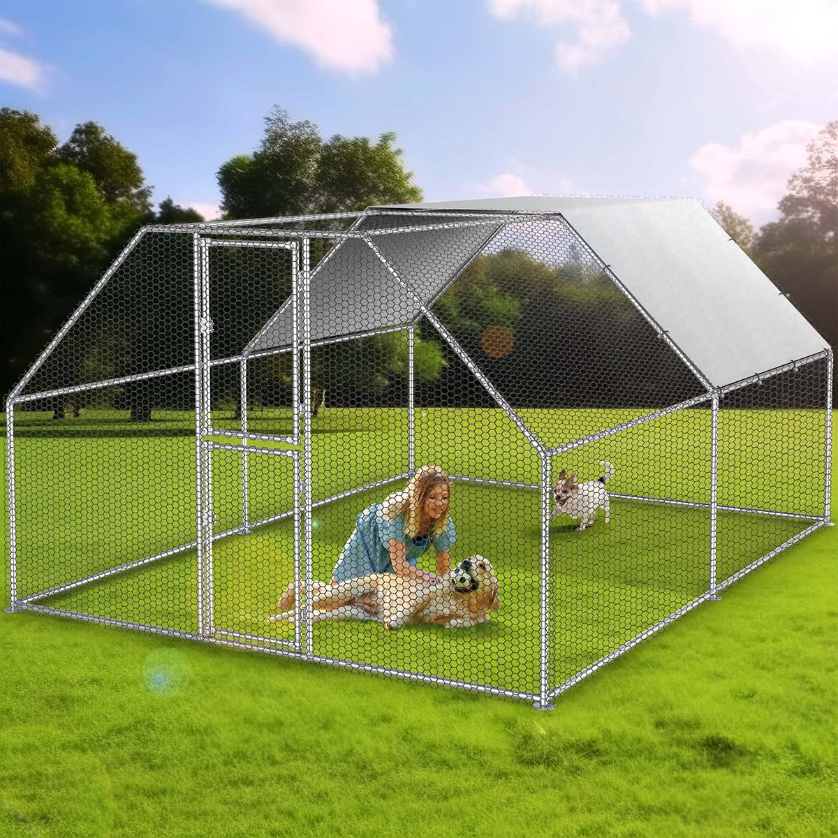 13.1 x 9.8 x 6.4 ft Metal Chicken Coop with Waterproof Cover B3868