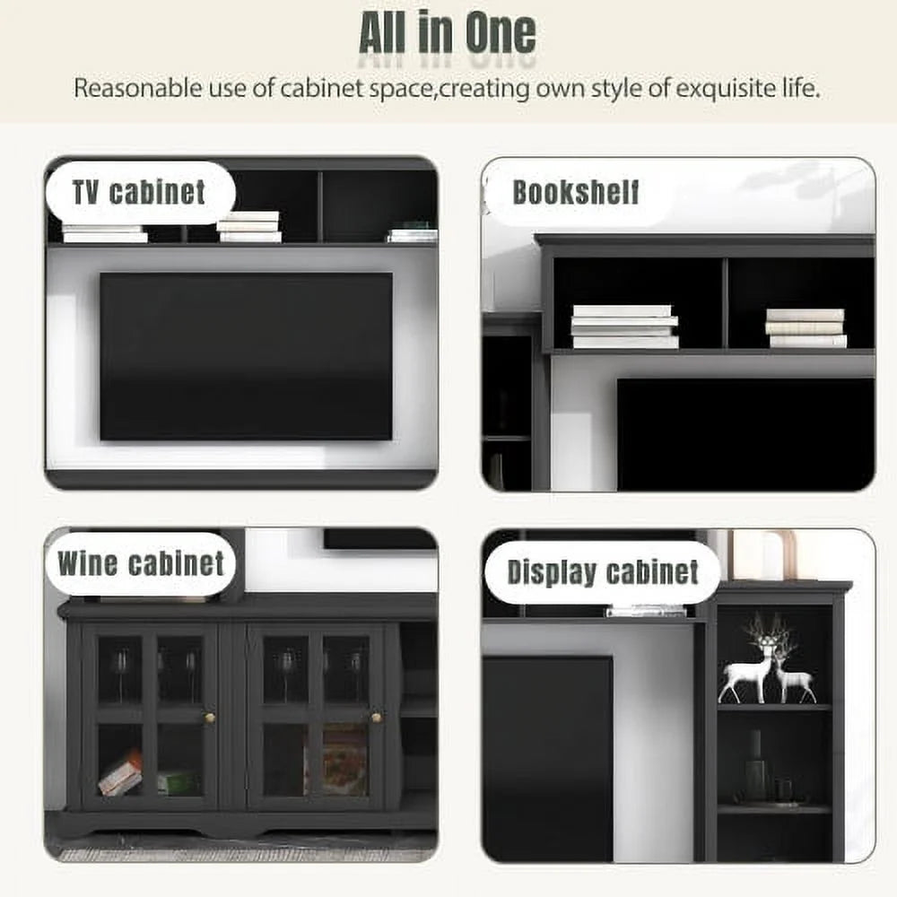 Black Modern TV Stand with Tempered Glass Door L822991