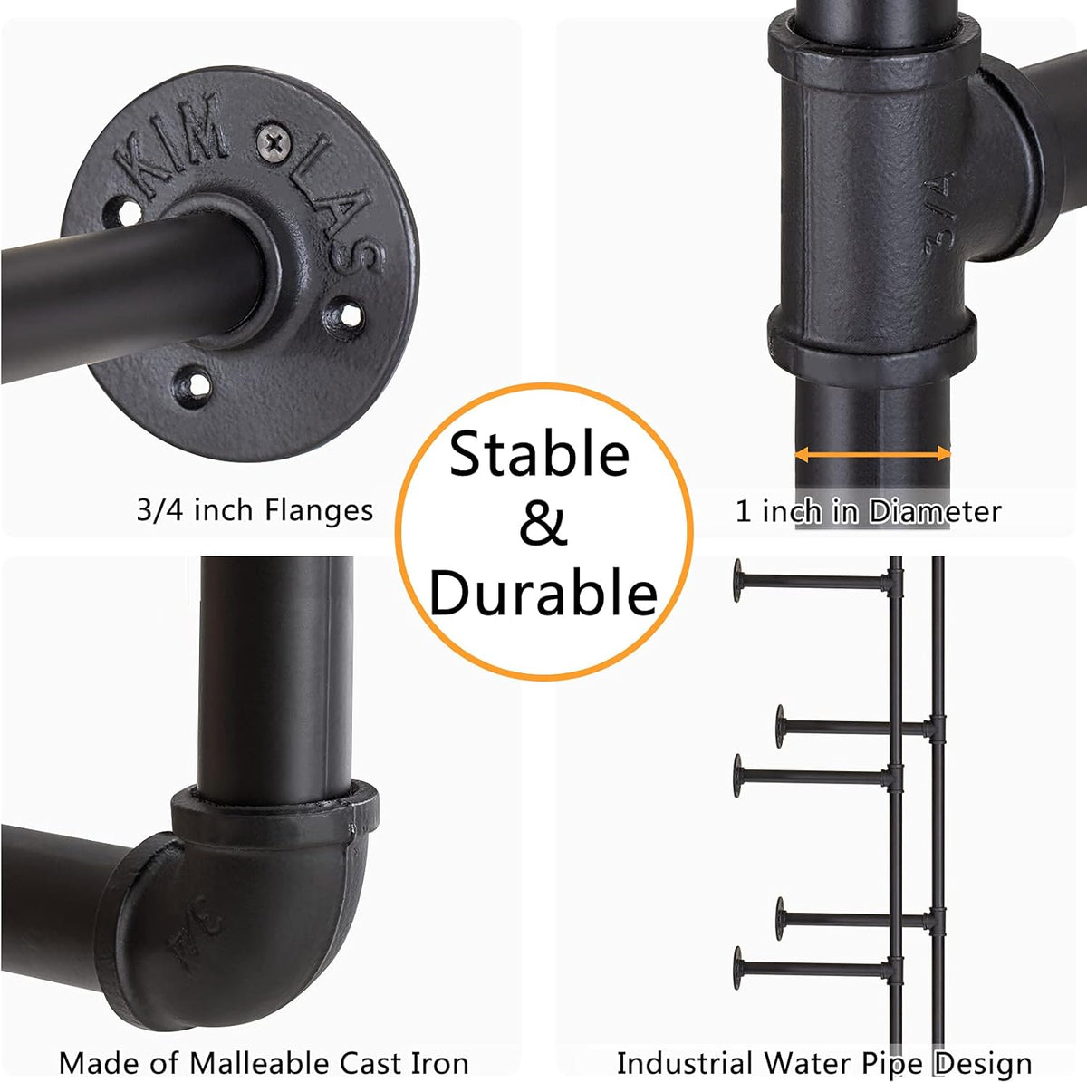 2Pack of 5 Tier Industrial Iron Pipe Shelf Wall Mount A47212