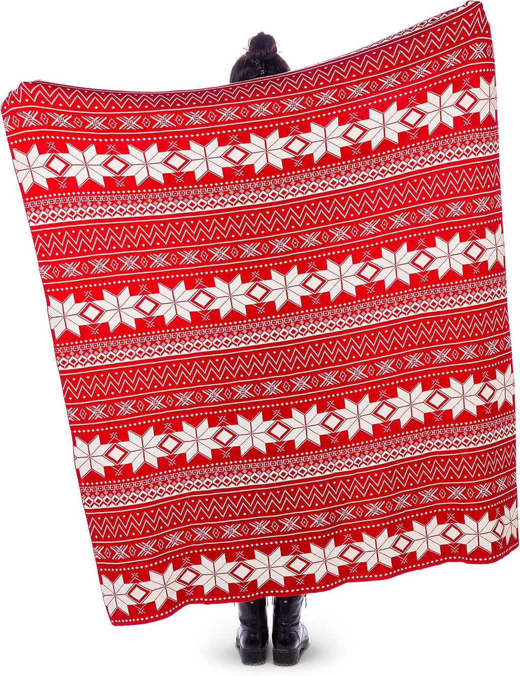 Red/Ivory Scandi Print Throw K33499