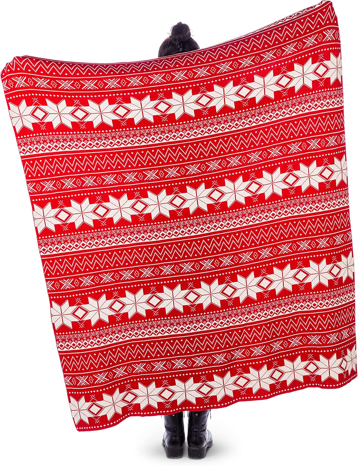 Red/Ivory Scandi Print Throw K33499