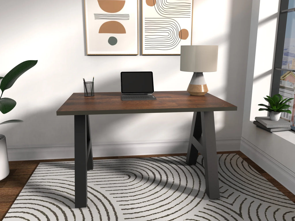 48" Writing Desk with Black Frame, Walnut Block Top X51443