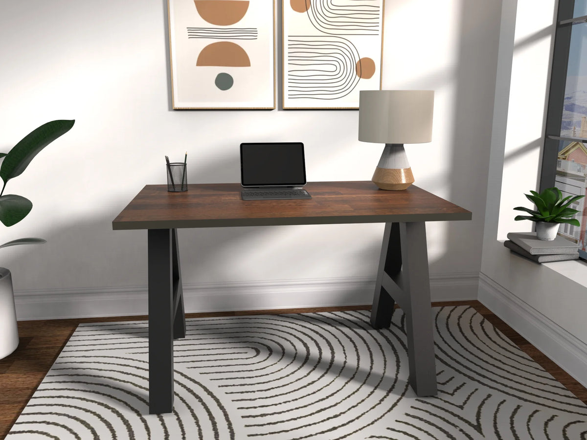 48" Writing Desk with Black Frame, Walnut Block Top X51443