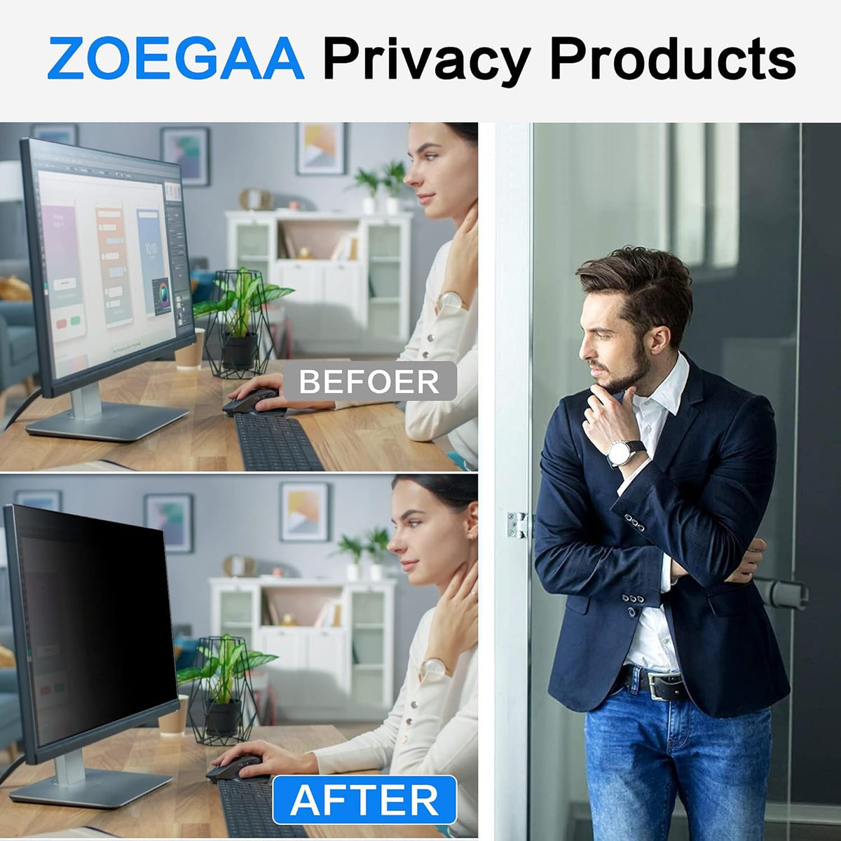 27 Privacy Screen Filter for 16:9 Widescreen Monitor, Pack of 2 P145
